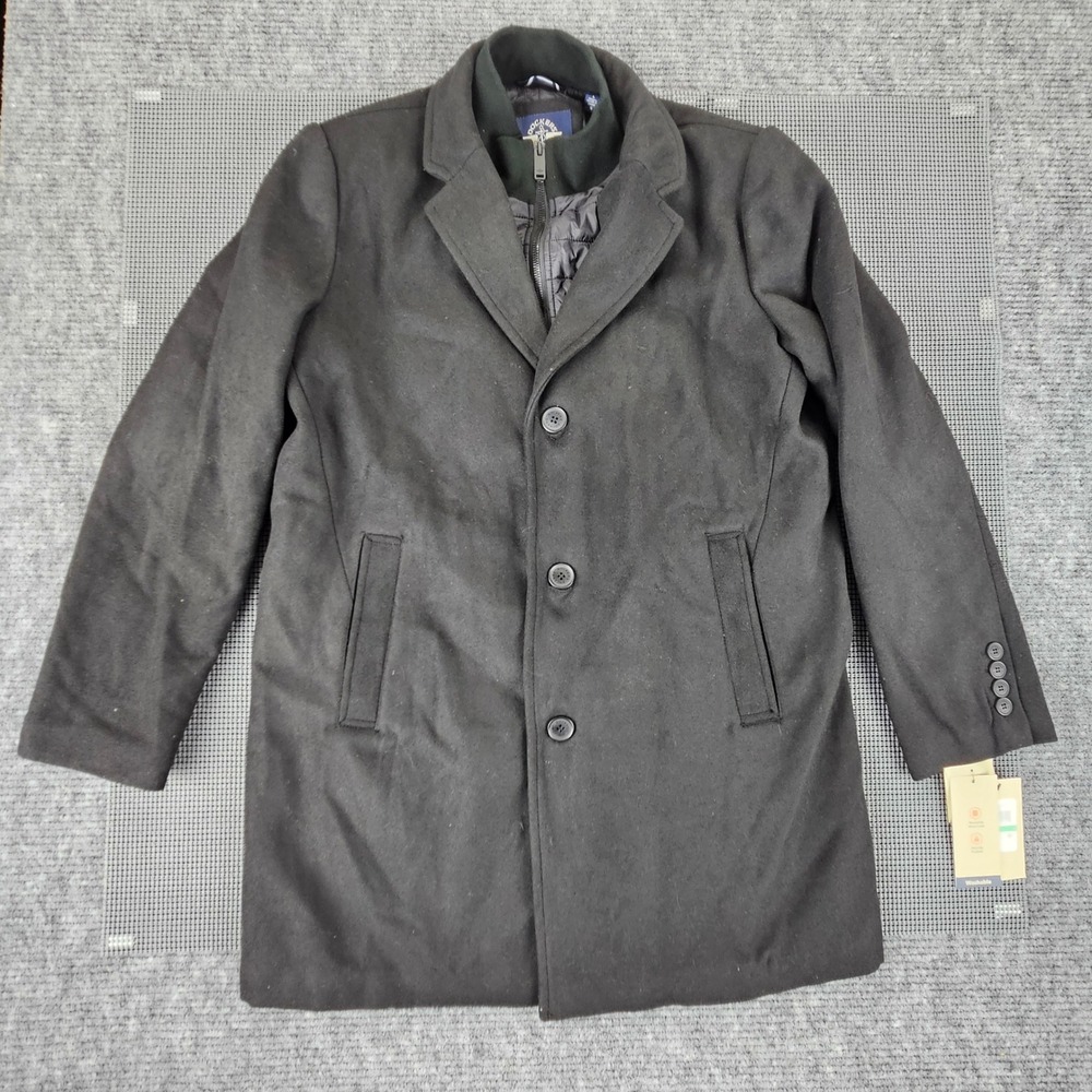 Dockers Car Coat Mens Large Black Wool Blend Bib Overcoat DM9RP993 New Winter